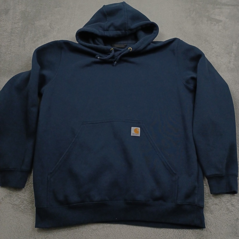 Carhartt Sweater Mens Large Blue Hooide Pullover Fleece Workwear